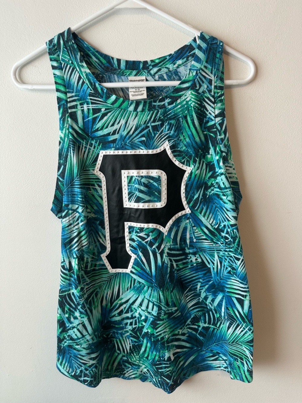 VS Pink Tropical Palm Studded Tank Top M